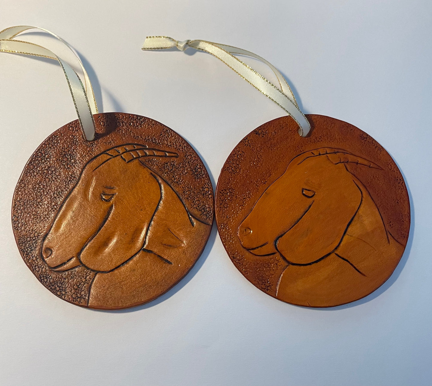 Hand-tooled leather ornament - Goat (Moonpie)